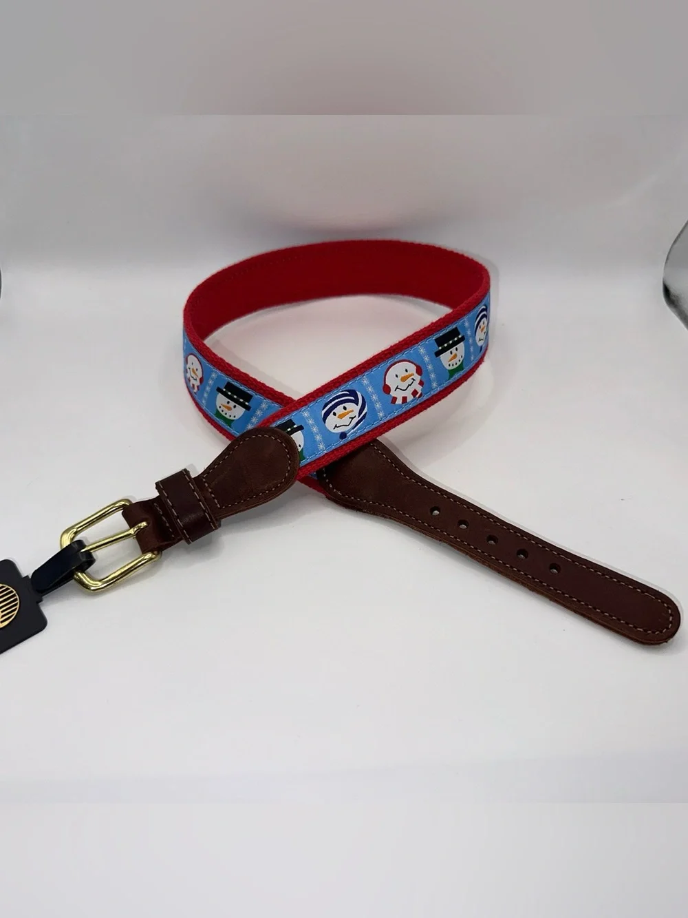 Preston Leather Snowman Holiday Belt Solid Brass Buckle Kids Size 22 Made in USA